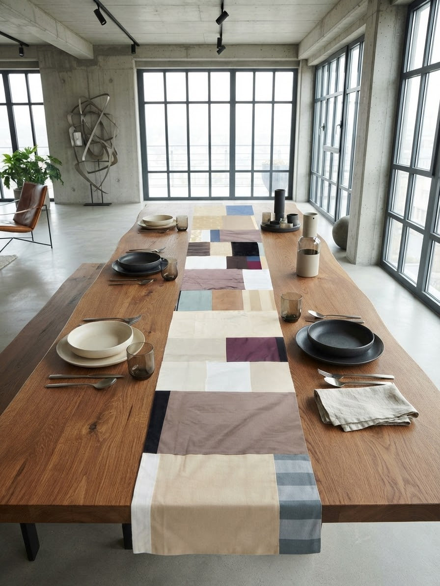 Earthy Patchwork & Minimalist Table Runner Set