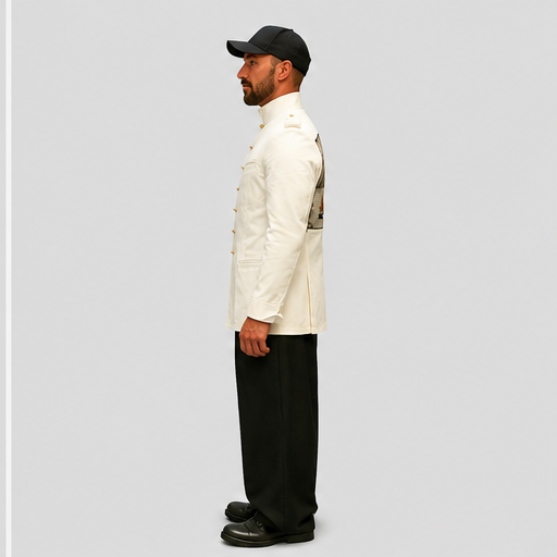 Stunning White Mandarin Collar Jacket with Asian Art Back Patch J+B Studio