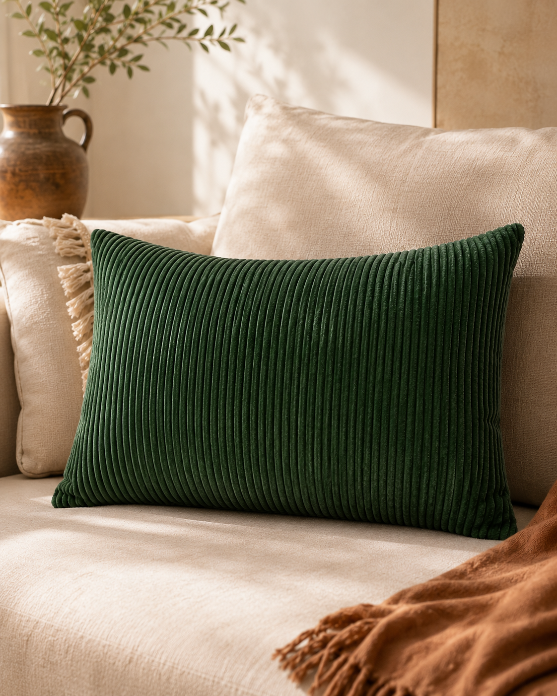 Deep Green Corduroy Cushion — Marrakesh No. 03