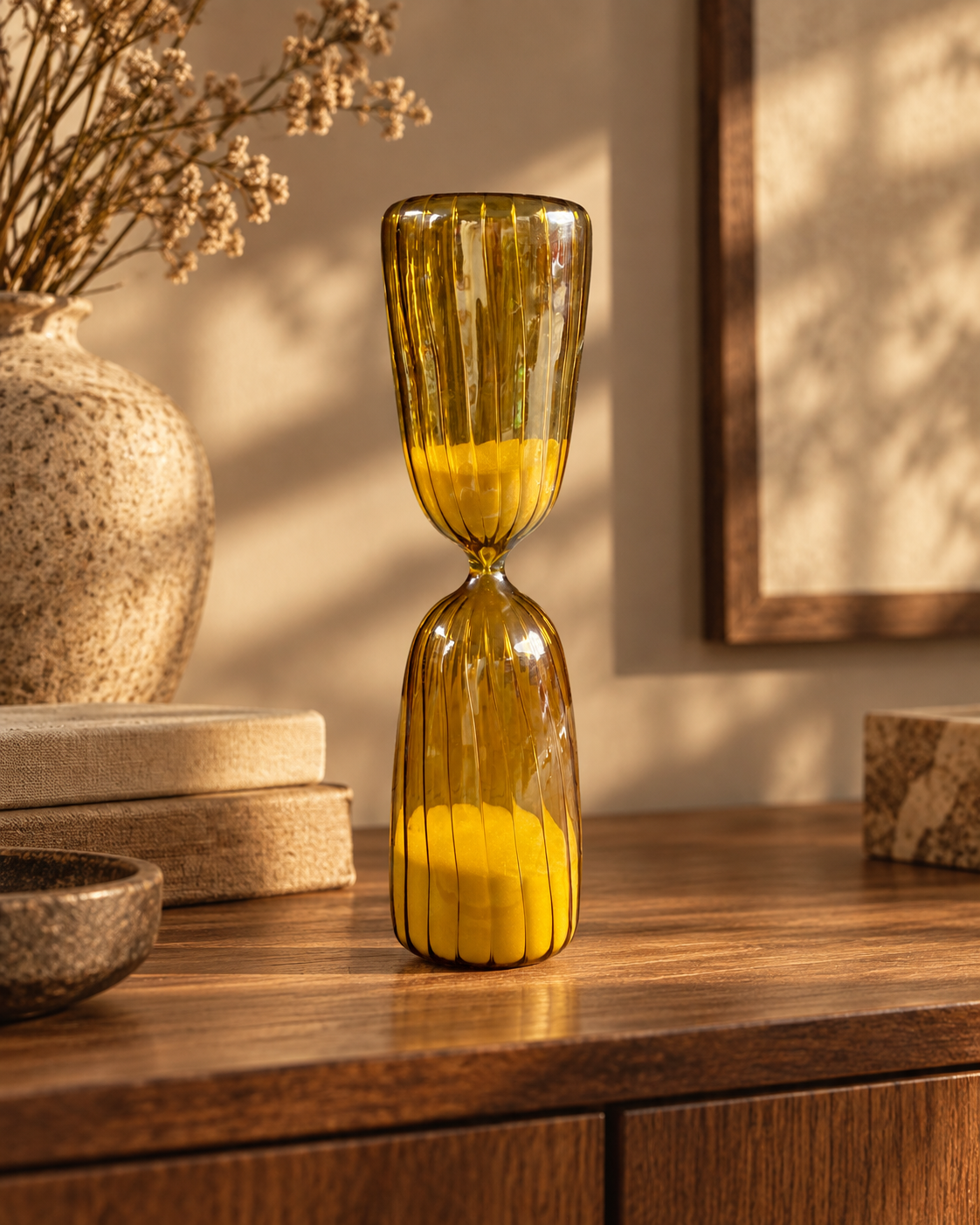 Elegant Minimalist Amber Glass Hourglass / Sand Timer – Sleek Cylindrical Design