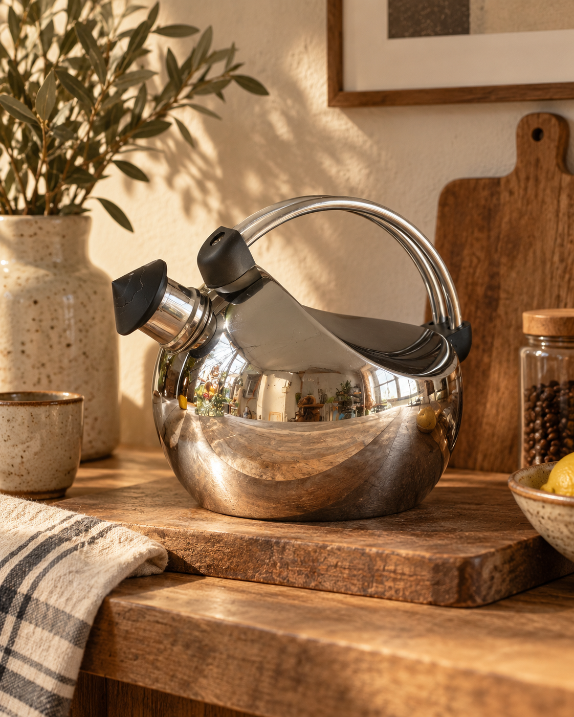 Stainless Steel 18/10 Whistling Kettle 80's Carlo Giannini by Flavio Sambinelli