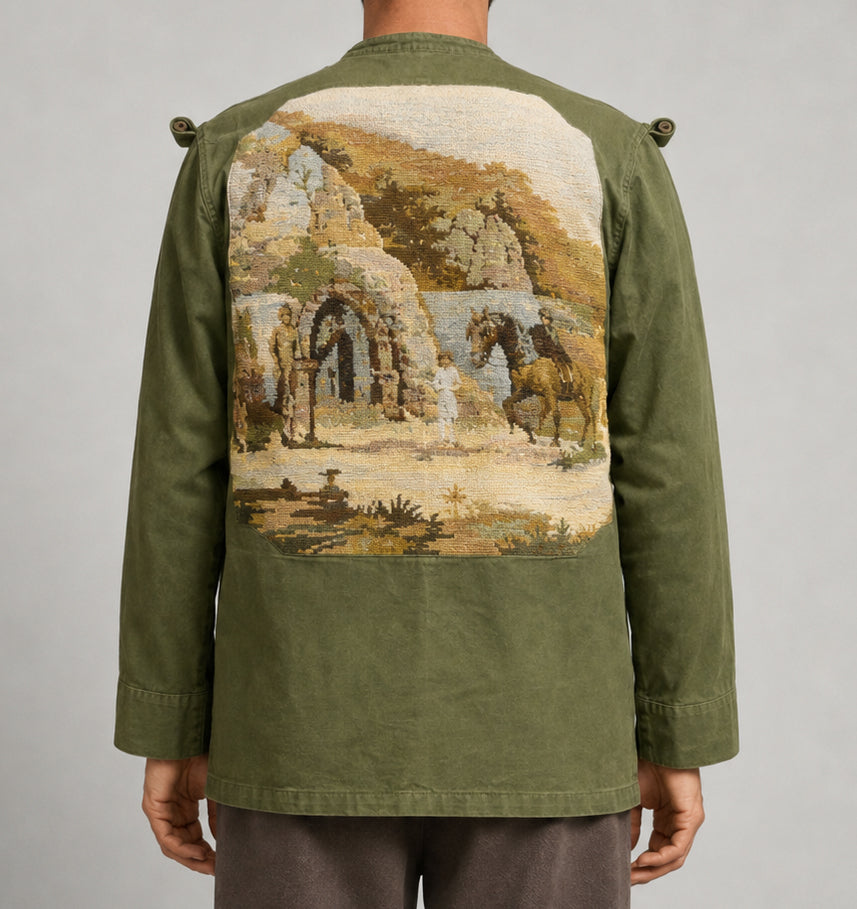 Reworked Olive Utility Jacket with Tapestry Back Panel | J+B Studio