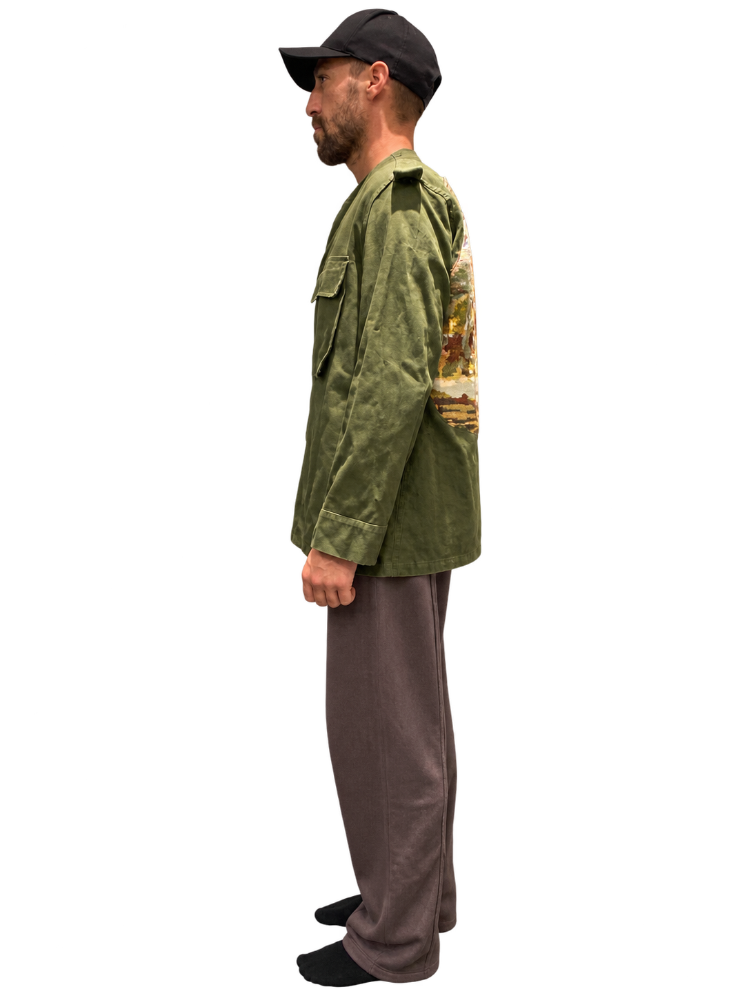 Reworked Olive Utility Jacket with Tapestry Back Panel | J+B Studio
