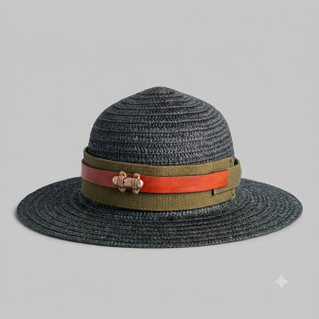 The Nomad Sombrero – Dark Charcoal Straw with Olive Canvas & Leather Accents