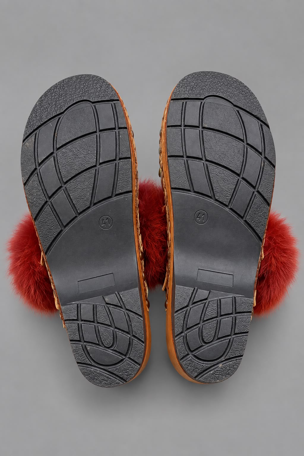The Heritage Clog – Cognac Leather & Faux-Fur with Hand-Woven Natural-Dyed Braid Handmade by J+B Studio.