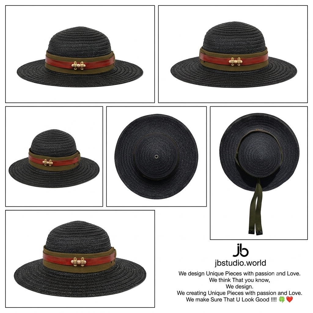 The Nomad Sombrero – Dark Charcoal Straw with Olive Canvas & Leather Accents
