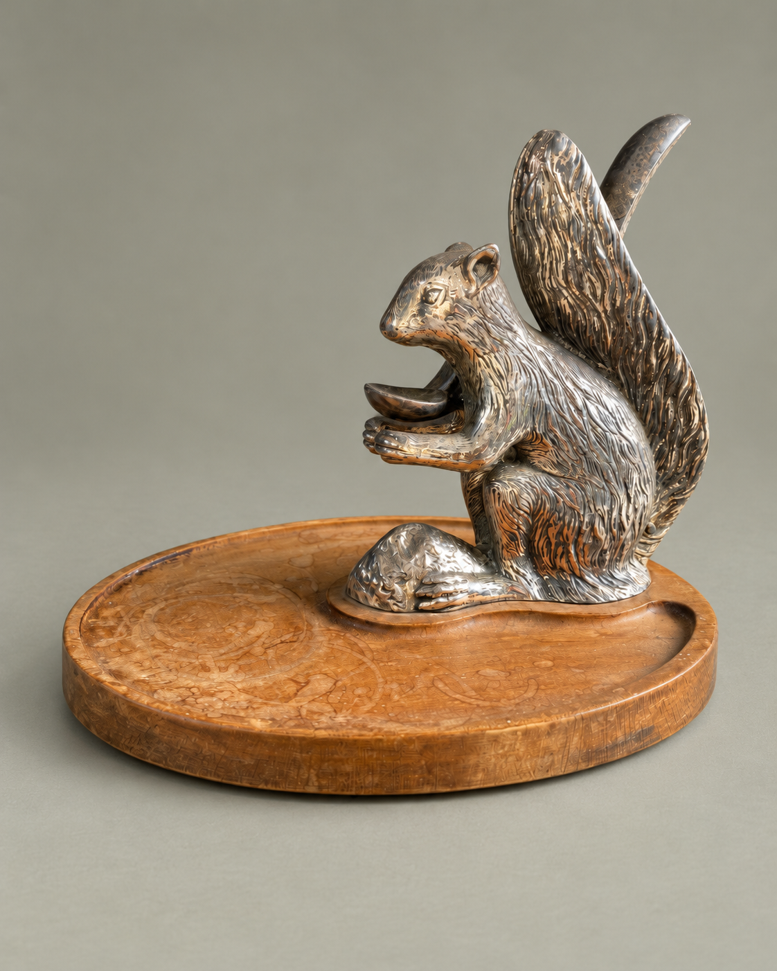 Valenti Squirrel Nutcracker & Serving Tray Oak Wood Silver plated