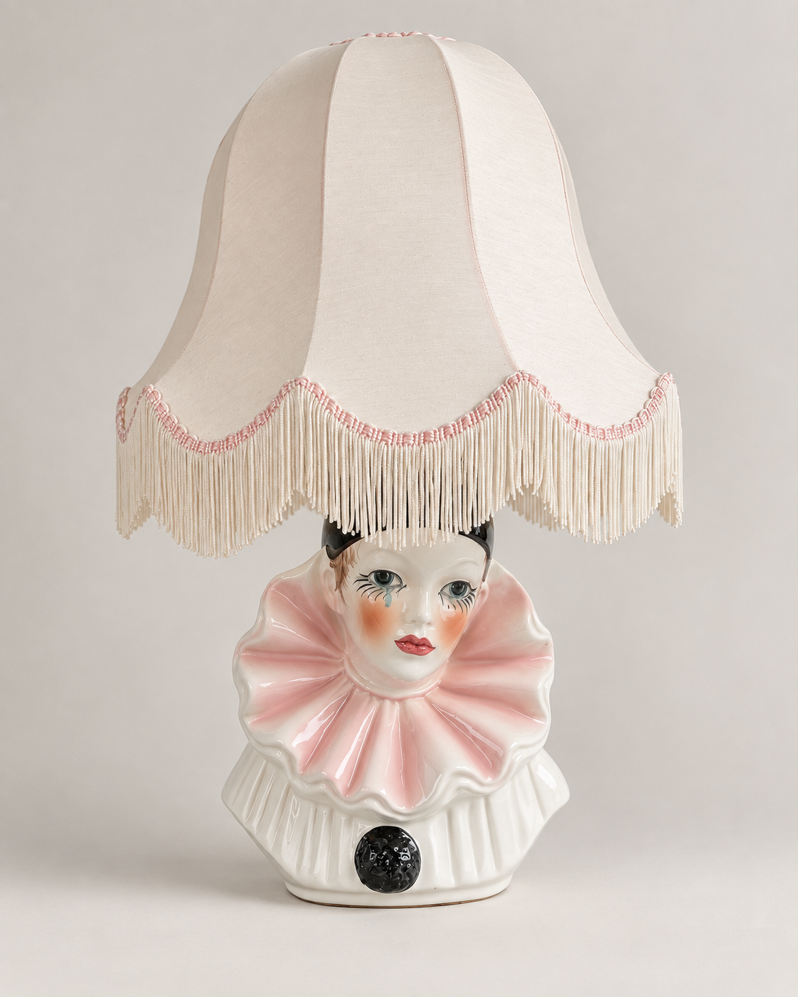 Vintage Italian Ceramic Pierrot Lamp La Lune