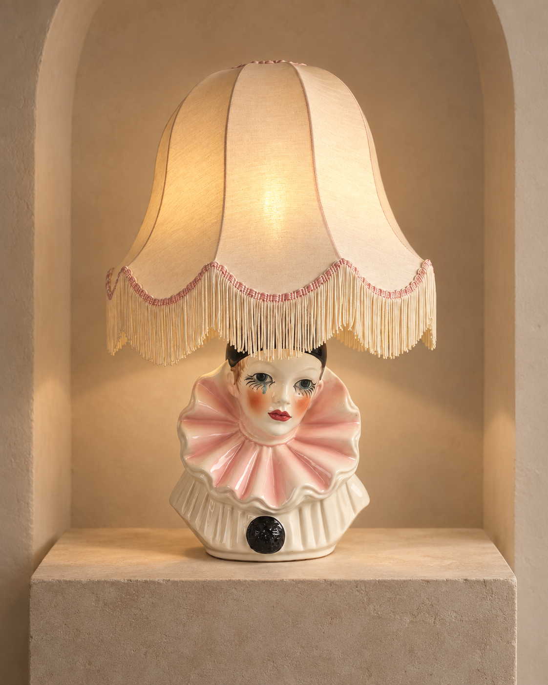 Vintage Italian Ceramic Pierrot Lamp 1980s  "La Lune"