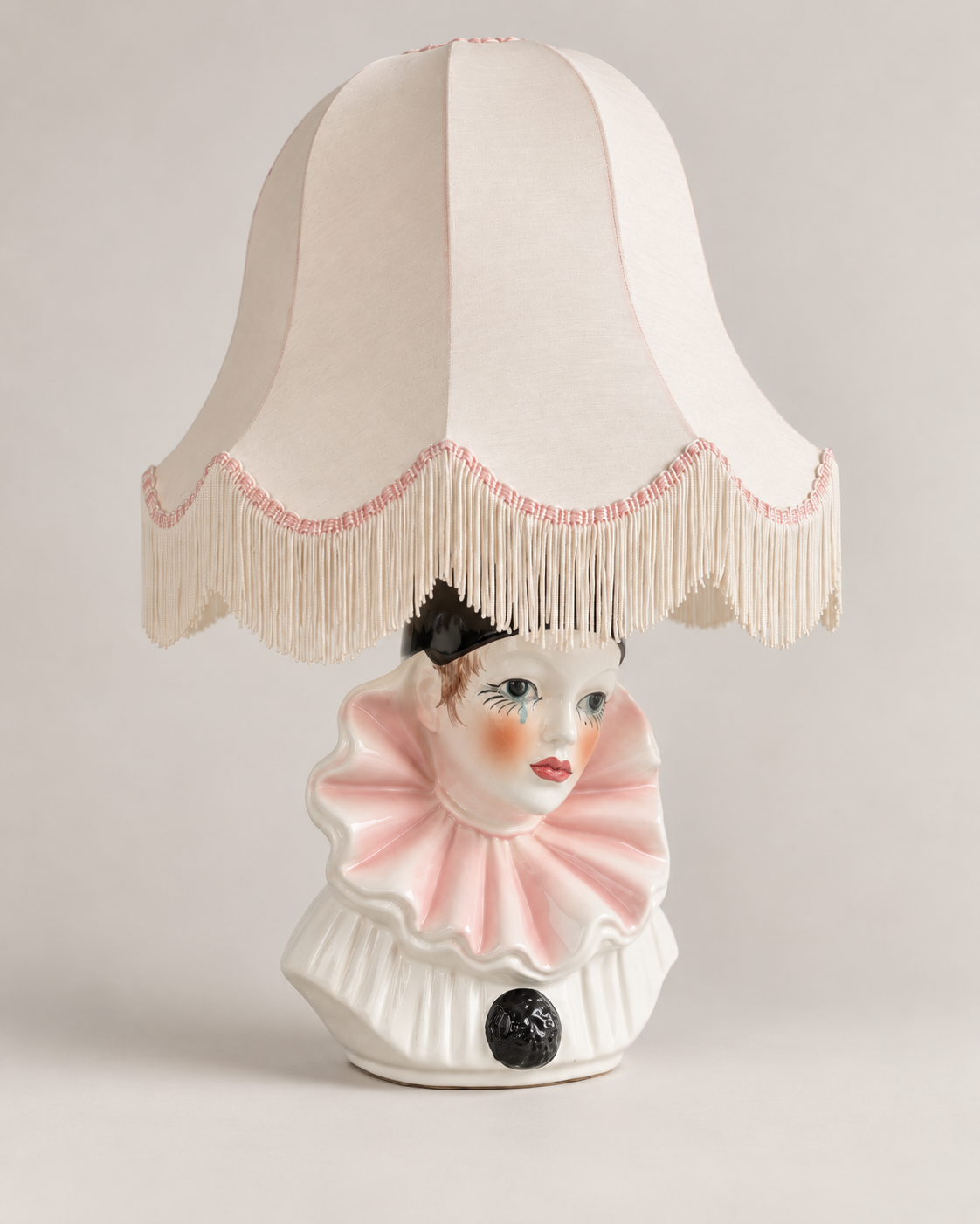 Vintage Italian Ceramic Pierrot Lamp 1980s  "La Lune"